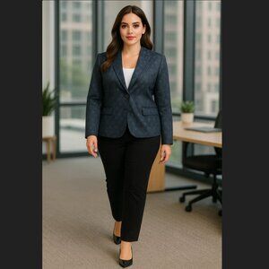 Cynthia Rowley Blazer Size LARGE Blue V-Neck 100% Cotton Eyelet 2 Button Jacket